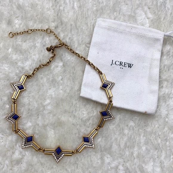 J. Crew Jewelry - J Crew Brushed Gold Blue Geometric Necklace